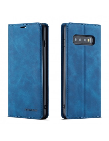 Etui portefeuille Galaxy S10 Plus Silky Touch - Protection intégrale FORWENW Bleu