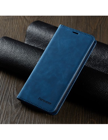 Etui portefeuille Galaxy S10 Plus Silky Touch - Protection intégrale FORWENW Bleu