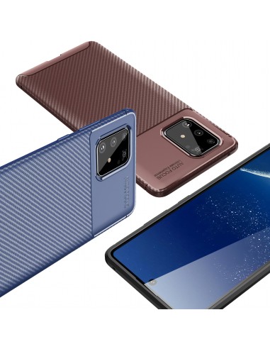Coque silicone Galaxy S10 Lite et A91 Style fibre de carbone Marron