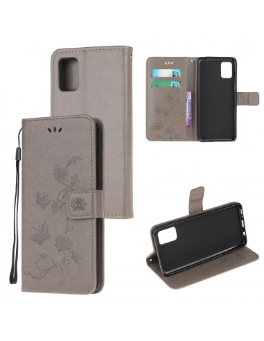 Etui de protection Galaxy S10 Lite et A91 Style cuir - Papillons et fleurs Gris