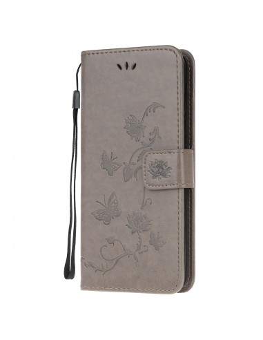Etui de protection Galaxy S10 Lite et A91 Style cuir - Papillons et fleurs Gris