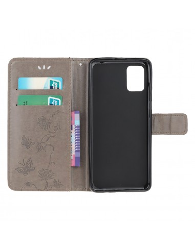 Etui de protection Galaxy S10 Lite et A91 Style cuir - Papillons et fleurs Gris