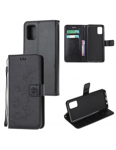 Etui de protection Galaxy S10 Lite et A91 Style cuir - Papillons et fleurs Noir