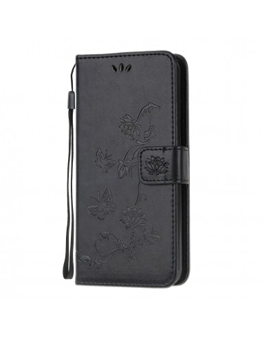 Etui de protection Galaxy S10 Lite et A91 Style cuir - Papillons et fleurs Noir