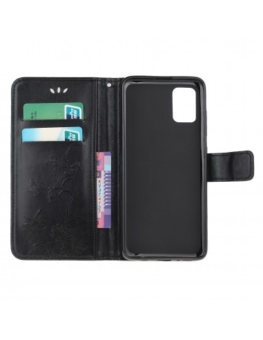 Etui de protection Galaxy S10 Lite et A91 Style cuir - Papillons et fleurs Noir