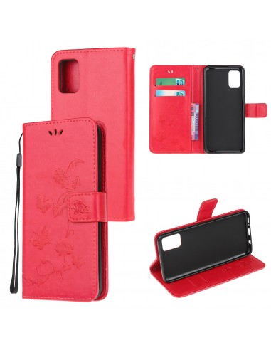 Etui de protection Galaxy S10 Lite et A91 Style cuir - Papillons et fleurs Rouge