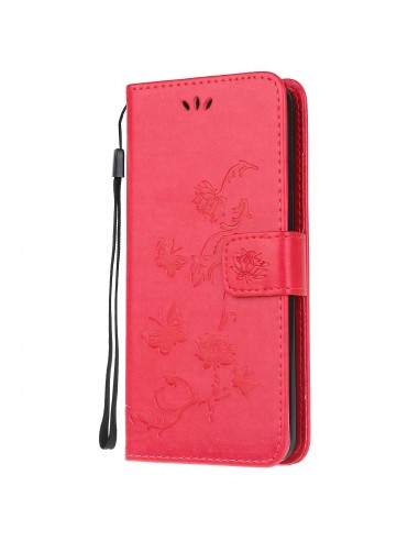 Etui de protection Galaxy S10 Lite et A91 Style cuir - Papillons et fleurs Rouge