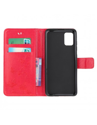 Etui de protection Galaxy S10 Lite et A91 Style cuir - Papillons et fleurs Rouge