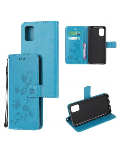 Etui de protection Galaxy S10 Lite et A91 Style cuir - Papillons et fleurs Bleu