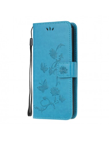 Etui de protection Galaxy S10 Lite et A91 Style cuir - Papillons et fleurs Bleu