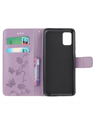 Etui de protection Galaxy S10 Lite et A91 Style cuir - Papillons et fleurs Violet