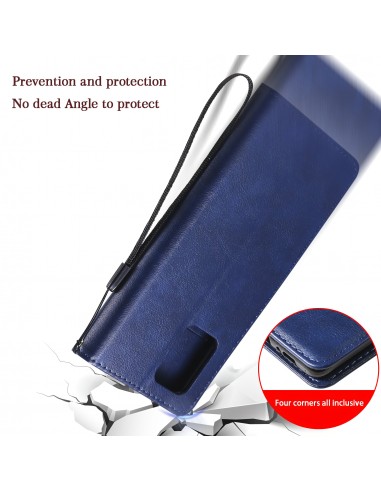 Etui portefeuille Galaxy A91 et Galaxy S10 Lite avec dragonne Bleu
