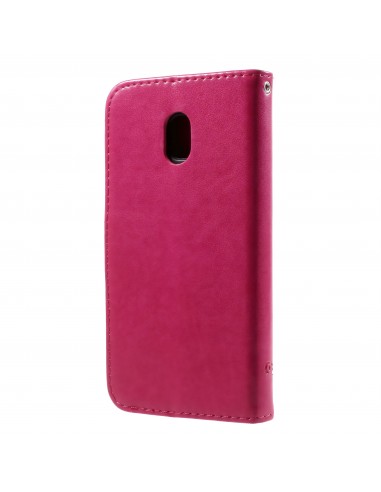 Etui portefuille Galaxy J7 2017 Papillons Fushia