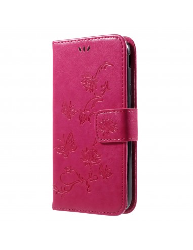 Etui portefuille Galaxy J7 2017 Papillons Fushia