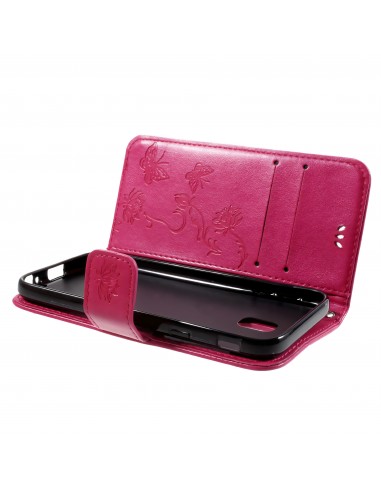 Etui portefuille Galaxy J7 2017 Papillons Fushia
