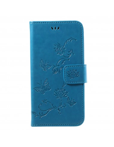 Etui portefuille Galaxy J7 2017 Papillons Bleu