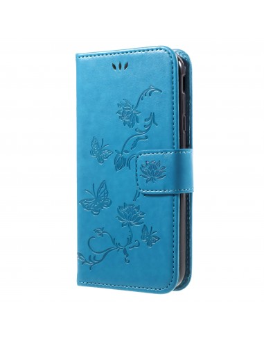Etui portefuille Galaxy J7 2017 Papillons Bleu