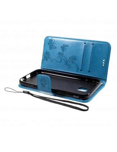 Etui portefuille Galaxy J7 2017 Papillons Bleu