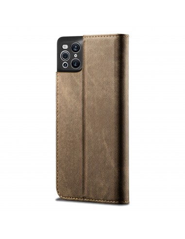 Etui portefeuille Oppo Find X3 / X3 Pro - Style Jeans Marron clair
