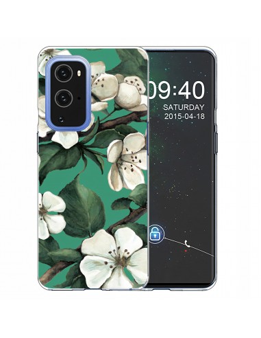 Coque silicone OnePlus 9 White flower Vert
