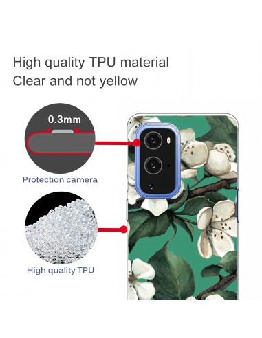 Coque silicone OnePlus 9 White flower Vert