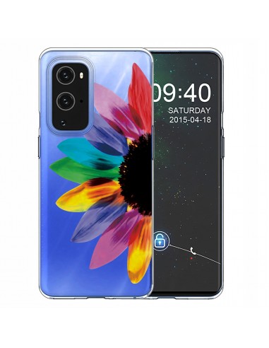 Coque silicone OnePlus 9 Colorful Flower Bleu