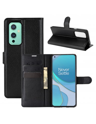 Etui portefeuille OnePlus 9 Litchi Noir