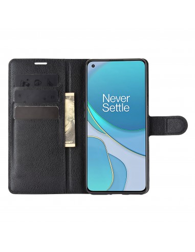 Etui portefeuille OnePlus 9 Litchi Noir