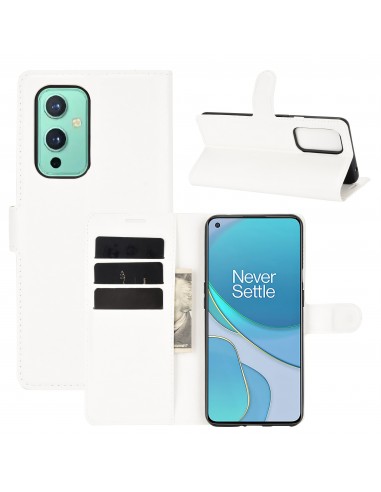 Etui portefeuille OnePlus 9 Litchi Blanc