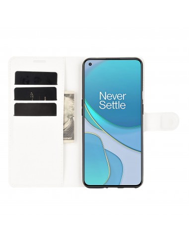 Etui portefeuille OnePlus 9 Litchi Blanc