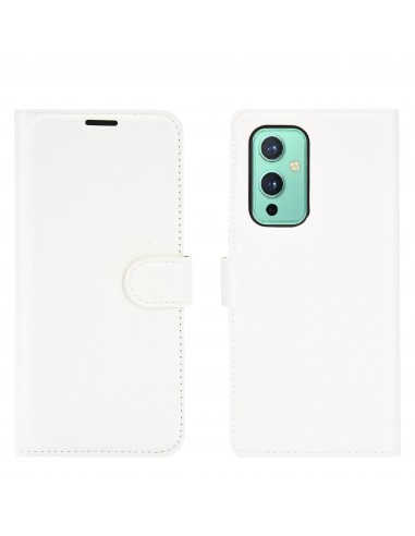 Etui portefeuille OnePlus 9 Litchi Blanc