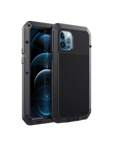 Coque antichoc Metal iPhone 12 et 12 Pro avec film en verre Noir
