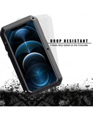Coque antichoc Metal iPhone 12 et 12 Pro avec film en verre Noir