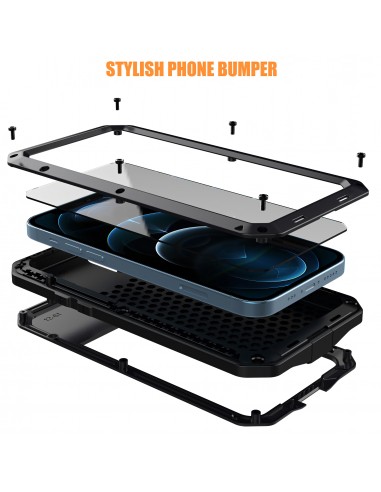 Coque antichoc Metal iPhone 12 et 12 Pro avec film en verre Noir