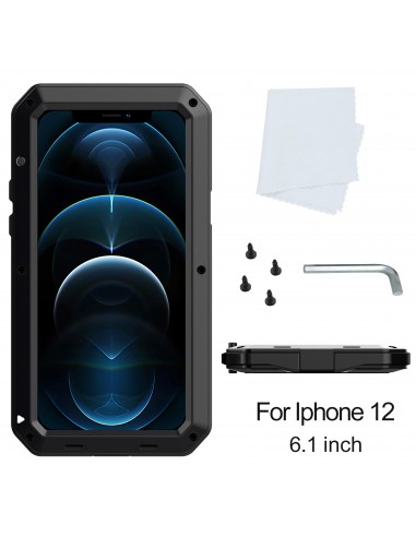 Coque antichoc Metal iPhone 12 et 12 Pro avec film en verre Noir
