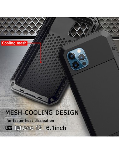 Coque antichoc Metal iPhone 12 et 12 Pro avec film en verre Noir