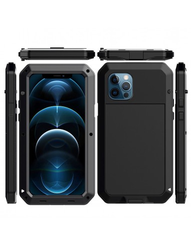 Coque antichoc Metal iPhone 12 et 12 Pro avec film en verre Noir