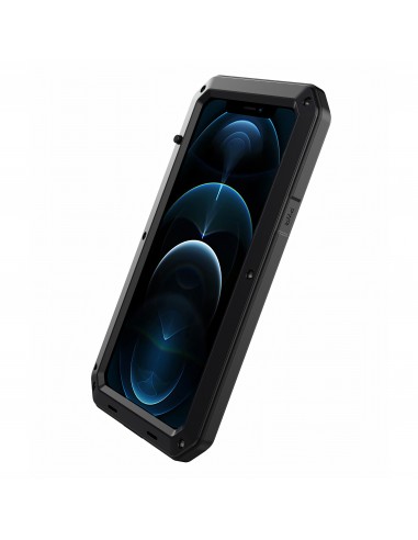 Coque antichoc Metal iPhone 12 et 12 Pro avec film en verre Noir