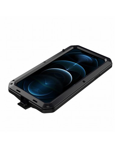 Coque antichoc Metal iPhone 12 et 12 Pro avec film en verre Noir