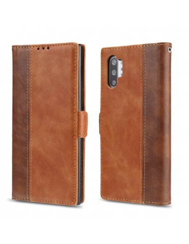 Etui portefeuille Galaxy Note 10 Plus Simili cuir Design Marron