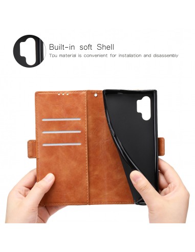 Etui portefeuille Galaxy Note 10 Plus Simili cuir Design Marron