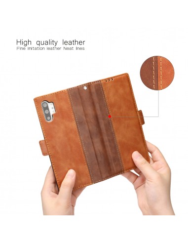 Etui portefeuille Galaxy Note 10 Plus Simili cuir Design Marron