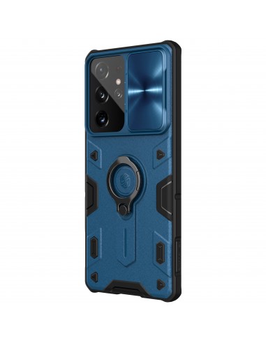 Coque antichoc Galaxy S21 Ultra 5G avec anneau - CamShield Armor NILLKIN Bleu foncé