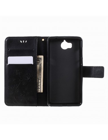 Etui portefeuille Huawei Y5 2017 et Y6 2017 Papillon Noir