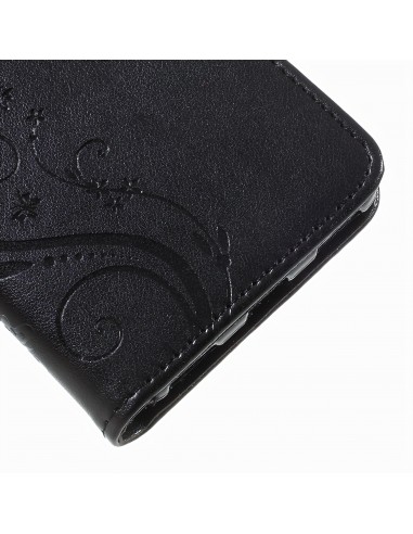 Etui portefeuille Huawei Y5 2017 et Y6 2017 Papillon Noir