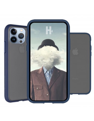 Coque iPhone 13 Pro Bi-Matière avec dos fumé Peach Garden Bleu