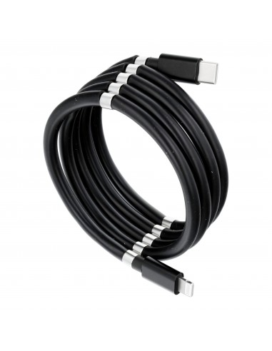 Câble Type C pour iPhone Lightning 8-pin Power Delivery PD18W enroulement magnetique 3A C673 noir 1m