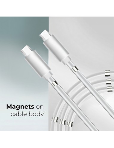 Câble Type C - Type C - Fast charge -Power Delivery enroulement magnetique 3A C676 blanc 1m