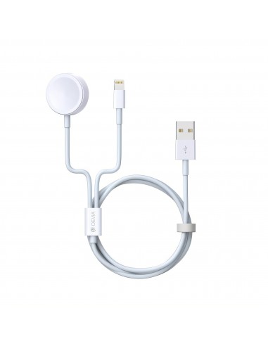 Cable 2 en 1 USB vers lightning et induction pour Apple Watch Blanc - Devia
