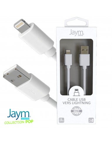 Cable USB vers lightning 1.5M 2.4A Blanc - JAYM® COLLECTION POP 